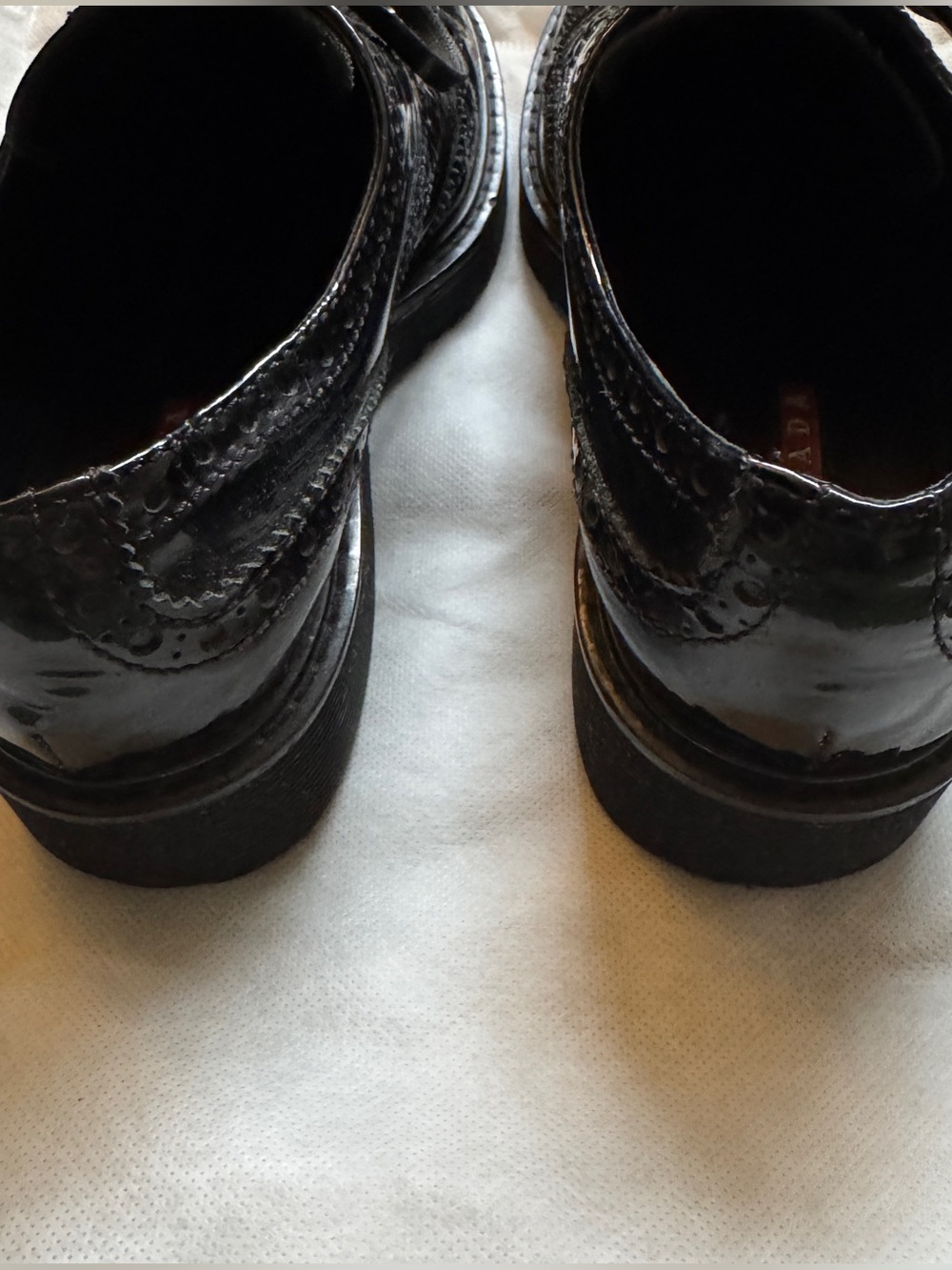 Prada Vintage Black Chunky Patent Leather Lace Up Oxford Brogues - Size 37 / 7 - Picture 4 of 8